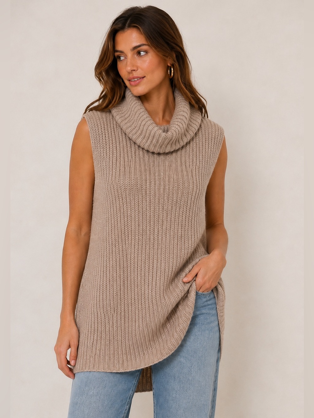 Free People Oatmeal Cowl Neck Open Back Knit Sweater XS NWT